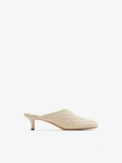 Burberry Ekd Leather Baby Mules In Neutral