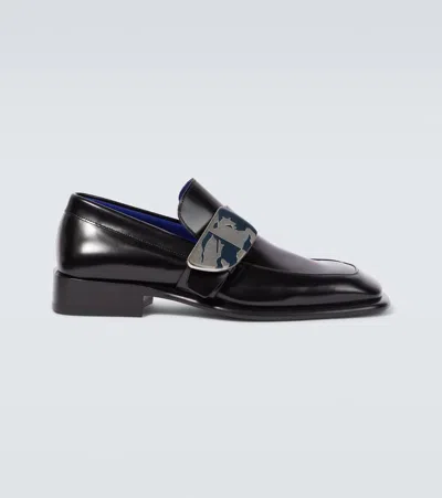 Burberry Shield Ekd Leather Loafers In Black