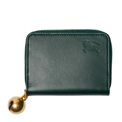 Burberry Ekd Leather Zip Wallet In Green