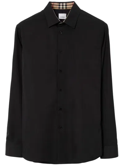 Burberry Ekd Logo Cotton Shirt In Black