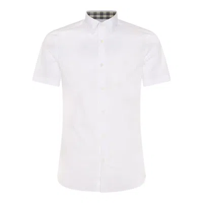 Burberry Short Sleeve Cotton Shirt With Rounded Hem In White