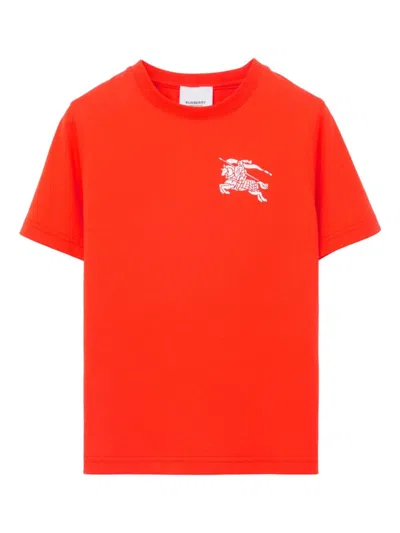 Burberry Kids'  Childrens Ekd Motif Cotton T-shirt In Scarlet Orange