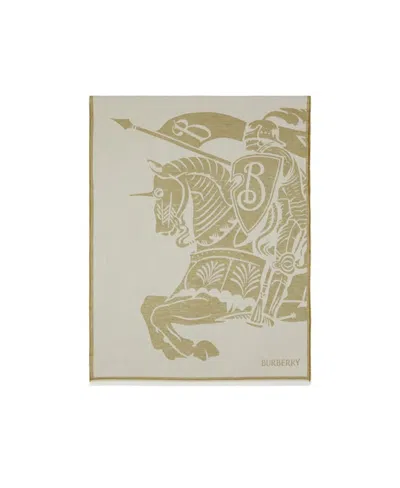 Burberry Ekd Logo-jacquard Frayed Scarf In Nude