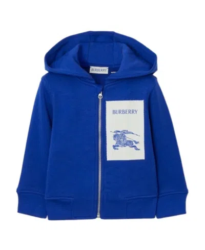 Burberry Ekd Logo-patch Cotton Hoodie In Blue