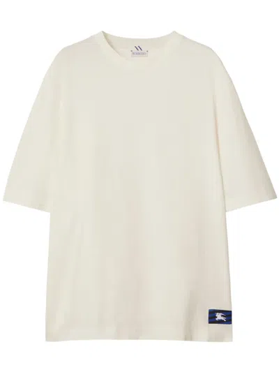 Burberry Men White Crewneck T-shirt With Equestrain Knight Patch In Cotton Man In Multi