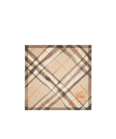 Burberry Checked Silk Scarf In Nude