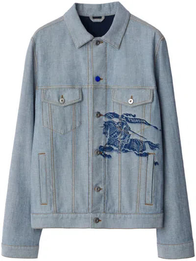 Burberry Ekd-motif Denim Jacket In Denim Blue