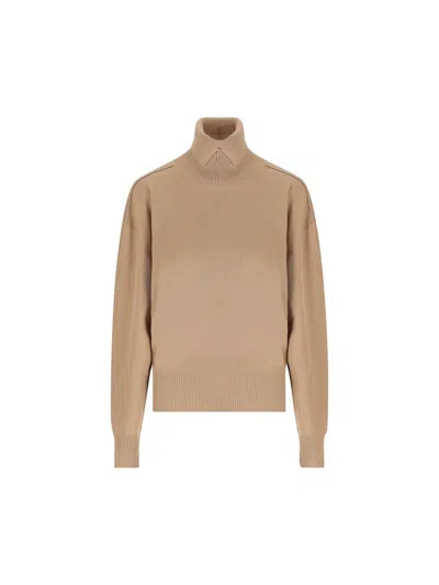 Burberry Ekd-motif Turtleneck Knitted Jumper In Brown