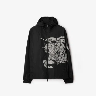 Burberry Black Nylon Ekd Hooded Jacket In Black Ip Pattern