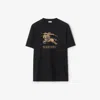 Burberry Men Black Crewneck T-shirt With Ekd And Logo Lettering Embroidery On The Front In Cotton Ma In Black