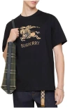 Burberry Men Black Crewneck T-shirt With Ekd And Logo Lettering Embroidery On The Front In Cotton Ma In Black