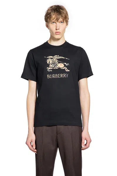 Burberry Equestrian Knight Cotton T-shirt In Black