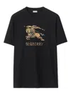 Burberry Men Black Crewneck T-shirt With Ekd And Logo Lettering Embroidery On The Front In Cotton Ma In Black