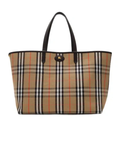 Burberry Ekd Patch Checked Reversible Tote Bag In Brown