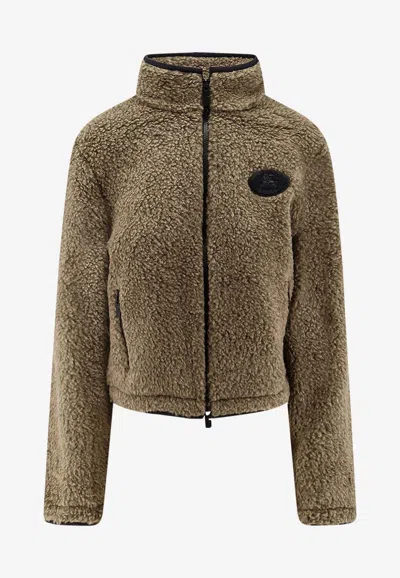 BURBERRY EKD PATCH FAUX FUR ZIP-UP JACKET
