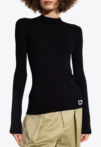 Burberry Ekd Patch Ribbed Knit Sweater In Black
