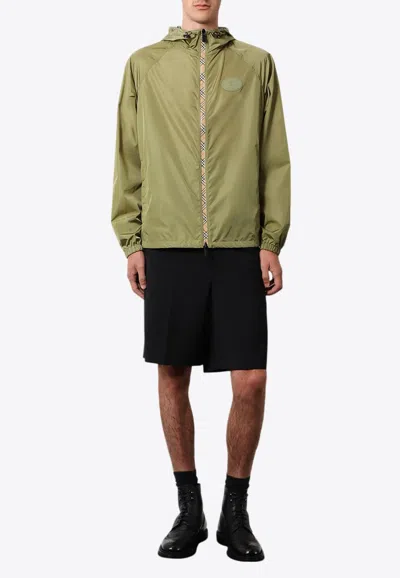 Burberry Men Nylon Jacket With Ekd Patch In Green