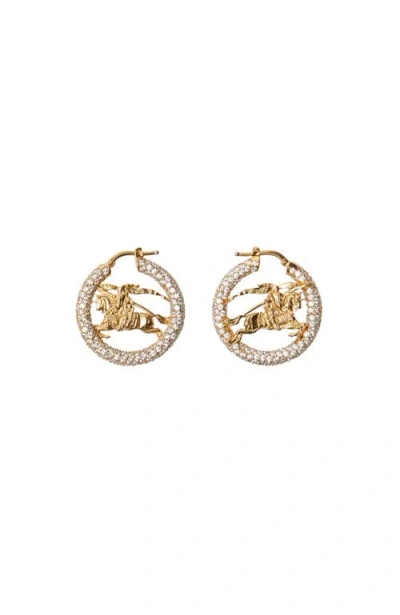 Burberry Ekd Pavé Hoop Earrings In Gold/clear