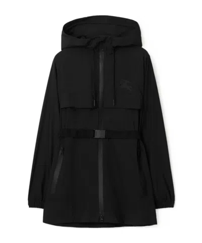 Burberry Ekd-print Belted Hooded Parka In Black