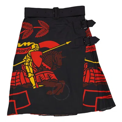 Burberry Ekd Print Belted Silk Skirt In Red