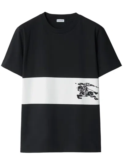 Burberry Ekd Stripe Cotton T-shirt In Black
