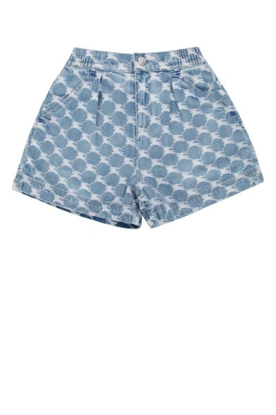 Burberry Kids' Ekd Print Denim Shorts In Pale Blue