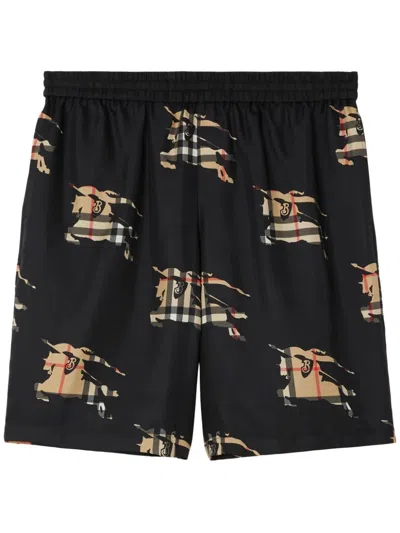 Burberry Ekd-print Elasticated Silk Shorts In Black