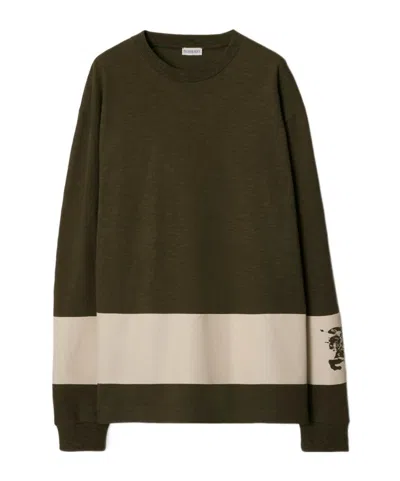 Burberry Ekd-print Stripe-detail Cotton Sweatshirt In C1173