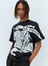 Burberry Black T-shirt With Contrasting Equestrian Knight Print In Cotton Man In Black