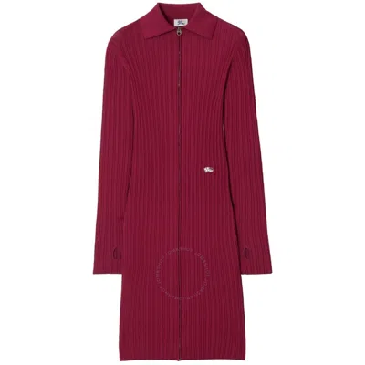 Burberry Ekd Ribbed- Knitted Long Sleeve Dress In Red