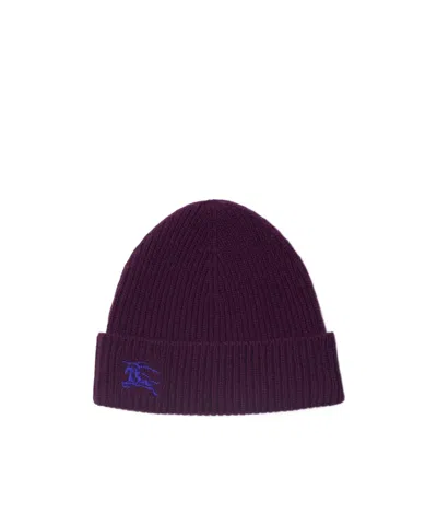 Burberry Ekd Ribbed Cashmere Beanie In Purple