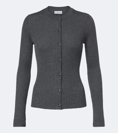 Burberry Ekd Ribbed-knit Cashmere Cardigan In Gray