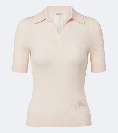 Burberry Ekd Ribbed-knit Cashmere Polo Shirt In Pink