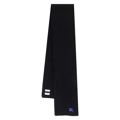Burberry Ekd Ribbed-knit Cashmere Scarf In Black