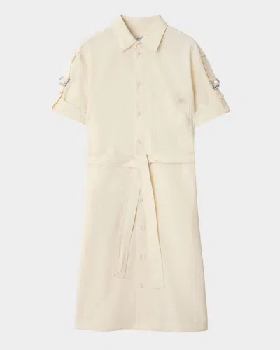 Burberry Ekd Short-sleeve Belted Shirtdress In Off White