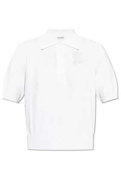 Burberry Ekd Short Sleeved Knitted Polo Top In White
