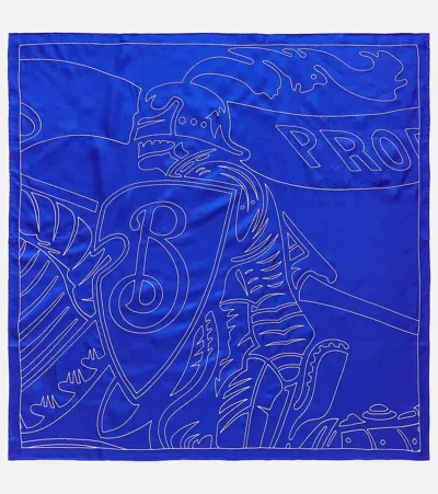 Burberry Ekd Silk Scarf In Blue