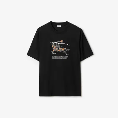 Burberry Equestrian Knight Cotton T-shirt In Black