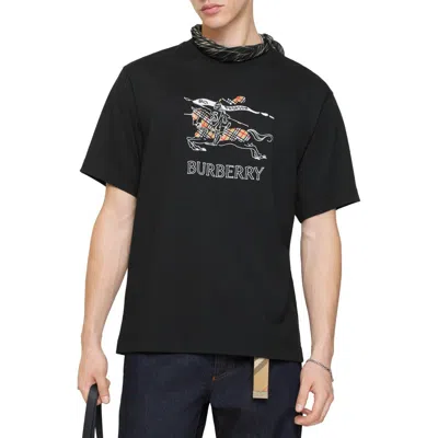 Burberry Equestrian Knight Cotton T-shirt In Black