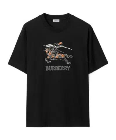 Burberry Equestrian Knight Cotton T-shirt In Black