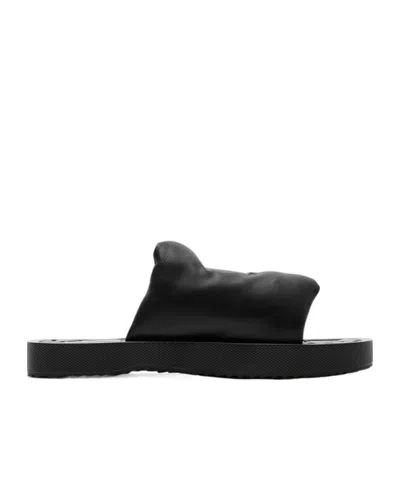 Burberry Ekd Slab Leather Slides In Black