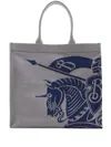 Burberry Beige And Blue Tote Bag With Equestrian Knight Embroidery In Cotton Blend Man
