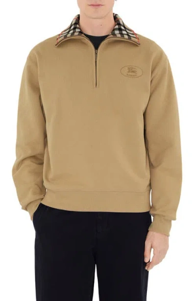 Burberry Men's Check-collar Quarter-zip Sweater In Brown