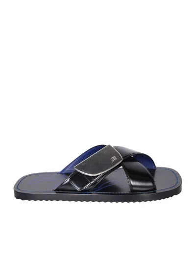 Burberry Ekd Stripe Shield Sandals In Black