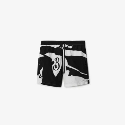 Burberry Ekd Swim Shorts In White/black