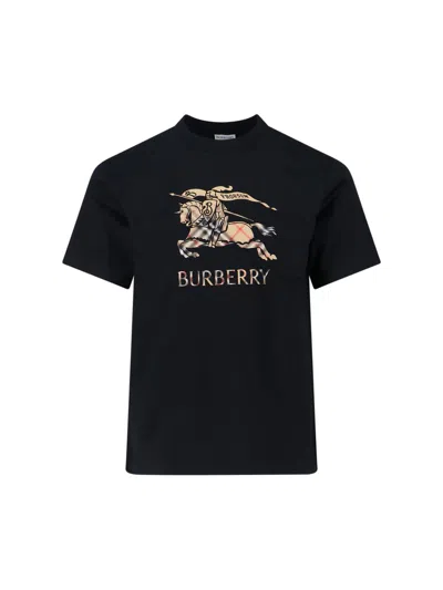 Burberry Equestrian Knight Cotton T-shirt In Black