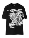 Burberry Black T-shirt With Contrasting Equestrian Knight Print In Cotton Man In Black