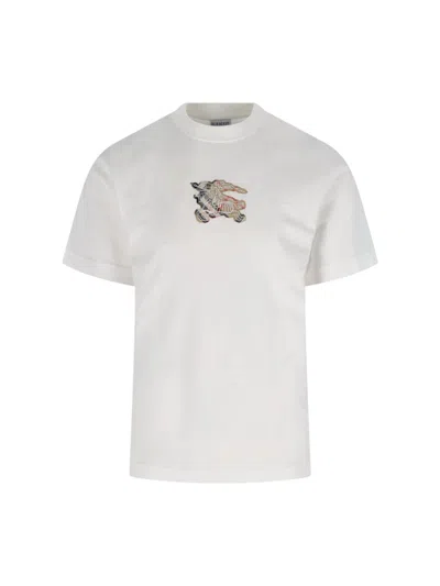 Burberry Equestrian Knight Design Cotton T-shirt In White