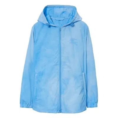 Burberry Equestrian-motif Hooded Jacket In Blue