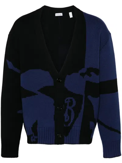 Burberry Ekd Wool Cardigan In Blau